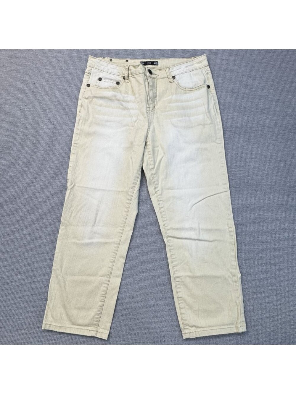 Tru Luxe Denim Capris Womens Size 14 Beige Embellished Studded Back Pockets